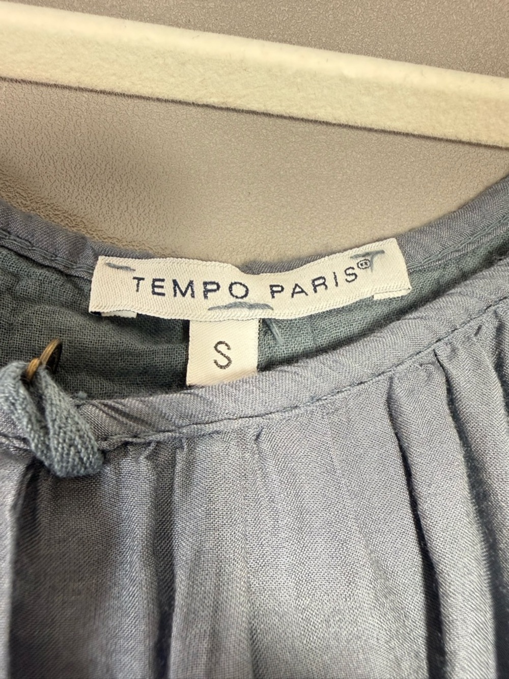 Tempo Paris Light Steel Blue Silk Blend Tiered Peasant Blouse - Picture 9 of 13